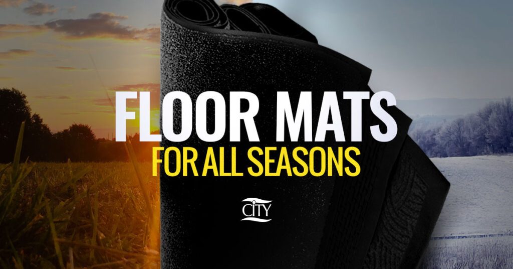 why commercial floor mats are needed all year round mat in foreground with autumn and winter landscape background